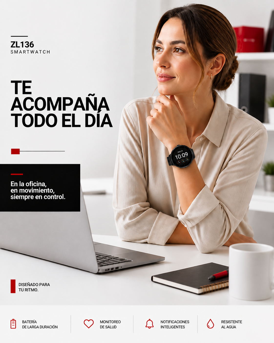 Smartwatch ZL136 puesto en la muñeca